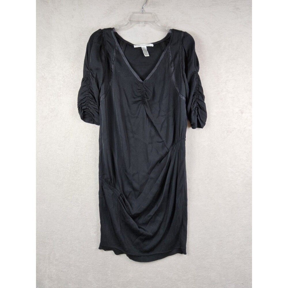 Diane Von Furstenberg Women's Silk Half Sleeve V Neck Black Dress Size 6